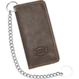 Spirit Motors Biker Wallet - High Quality Natural Leather Original Spirit Embossing - With Robust Chain, brown, rustic