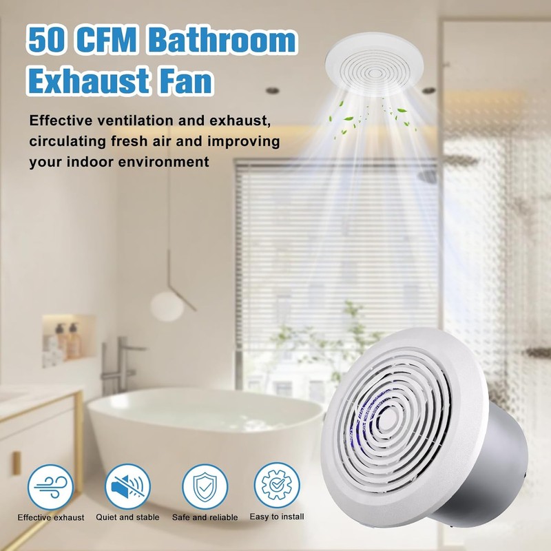 V2262-50 7 Inch Bathroom Exhaust Fan, 50 CFM Ceiling Exhaust