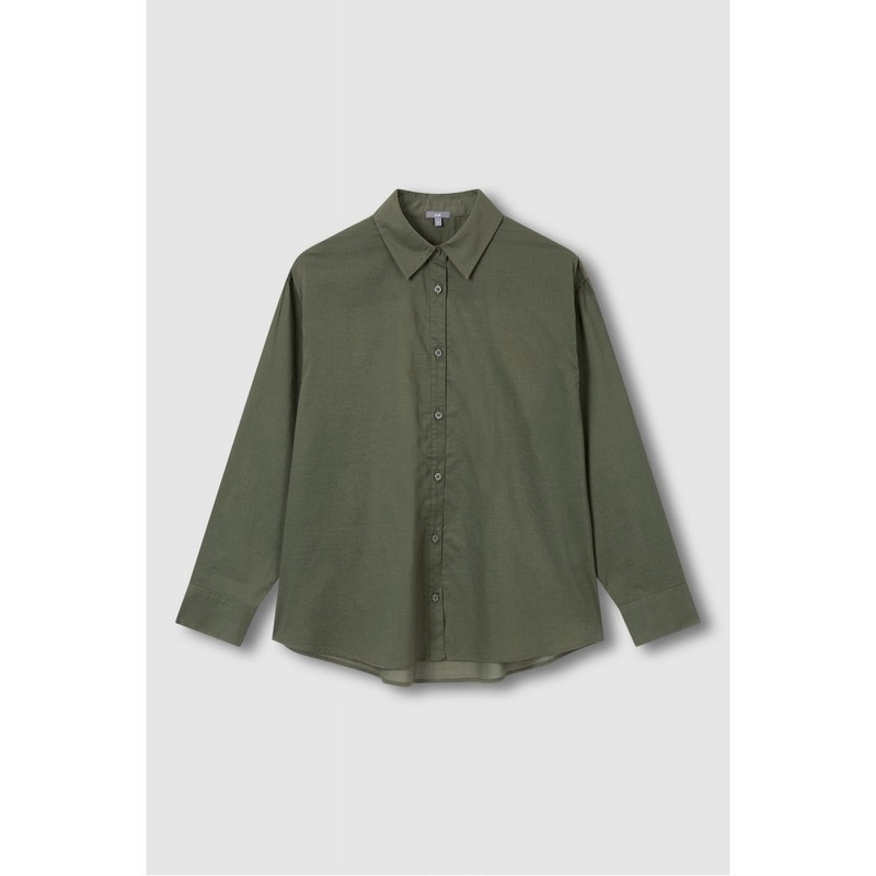 JAJU [JAJU/Jaju] Women's Light Cotton Long-Sleeve Shirt_Khaki