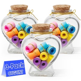 CYGYINT 3-Pack Glass Heart Mini Jars, 50ml (3.2-inch) Small Glass Bottles with Cork, Clear Decorative Wedding Favors for Messages, Crafts, Oils & Gifts​