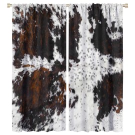 Cow Skin Print Curtains, Rustic Farmhouse Animal Fur Skin Window Treatments Black Brown Wild 3D Cowhide Print Rod Pocket Window Drapes for Bedroom Living Room 42x63in (Decor)