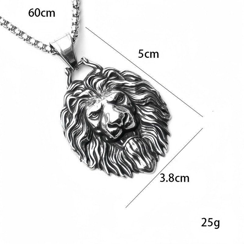 xuanhang Unisex Stainless Steel Lion Head Pendant Necklace for Men