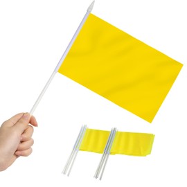 Anley Yellow Mini Flag 12 Pack - Hand Held Small Miniature Solid Yellow Blank Flags on Stick - Fade Resistant & Vivid Colors - 5x8 Inch with Solid Pole & Spear Top