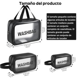 Bolsa de cosméticos transparente, juego de 3 piezas de capacidad súper grande PVC impermeable puede llevar bolsas de cosméticos(negro)