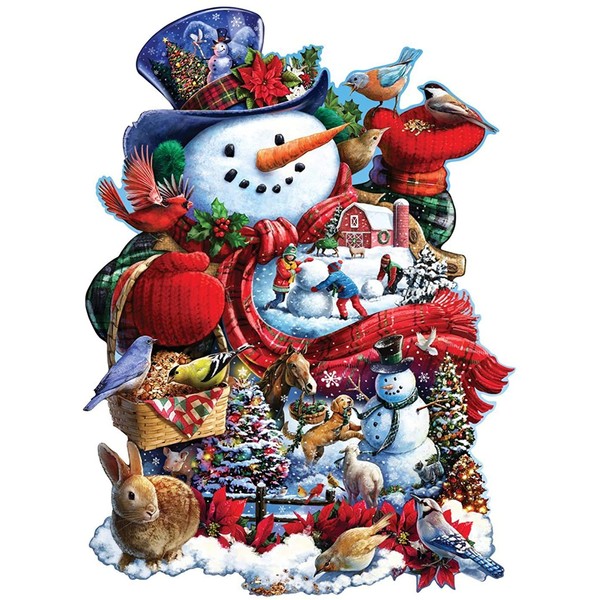 Bits and Pieces - 750 Piece Shaped Jigsaw Puzzle for Adults - Happy Holiday Snowman - 750 pc Christmas Jigsaw by Artist Larry Jones