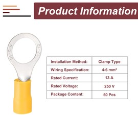 MECCANIXITY 50 Pcs RV5.5-10 Insulated Ring Electrical Wire Connectors Wire Terminals Wire Crimp Connector Kit 12-10 AWG for Electrical Projects Industrial Chemical Industry, Yellow