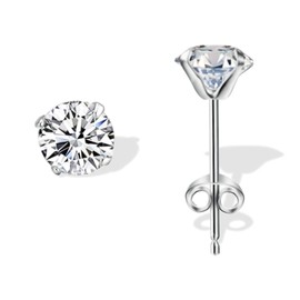 Stud Earrings for Men and Women, Gold, Silver or Rose Gold Sterling Silver Studs. Hypoallergenic, lightweight cute earrings with a brilliant cubic zirconia 5mm (Silver)