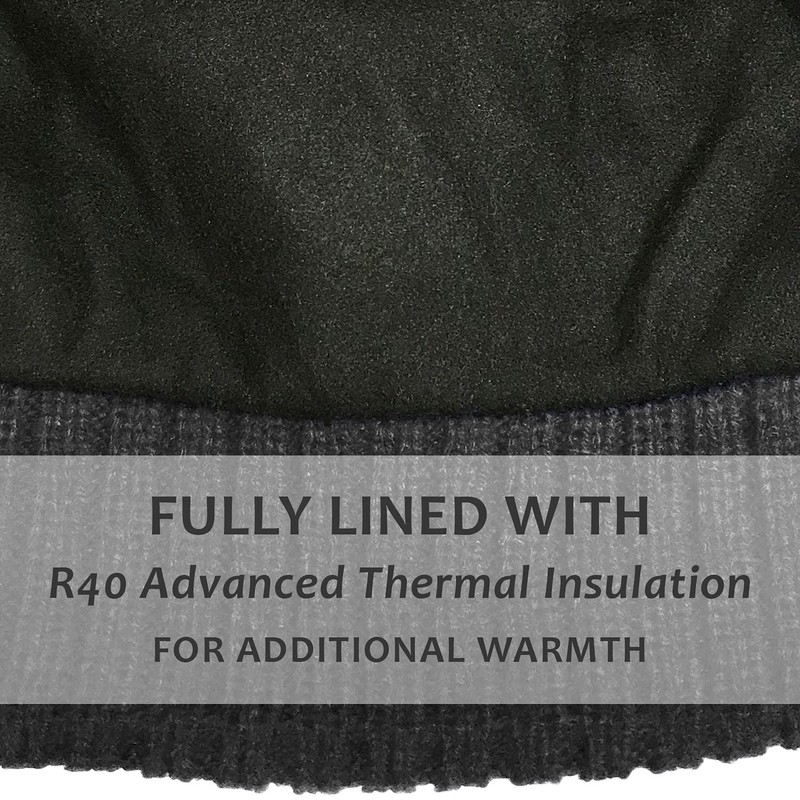 RockJock Striped Knitted Fleece Lined Beanie HAT with R40 Thermal