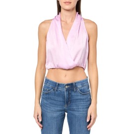 BCBG New York Women's Sleeveless Surplice Halter Neck Blouson Top, Orchid