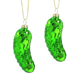 Holiday Lane Set of 2 Green Pickle Glass Christmas Ornaments