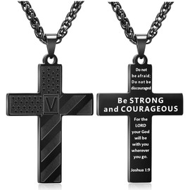 Jewdreamer Initial A-Z Necklace for Men, American Flag Stainless Steel Letter Pendent Chain （V）