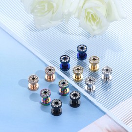 IRONBOX 6Pairs 00Gauges Ear Tunnel Expander Earrings Stainless Steel With Ziecon 0G Ear Plugs Earrings 2G Ear Stretcher Piercings Jewelry 14G-00G Double Flared Screw Fit Ear Gauges Set