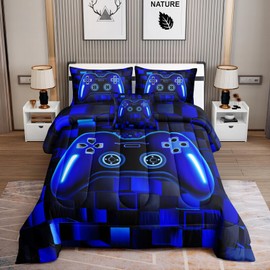 ROWADALO 6 Pieces Bed in A Bag Gamer Bedding Set for Boys Kids Adult Gaming Comforters Set,Boys Bed in A Bag Set Queen Size Comforter with Fitted Shee Flat Sheet Pillowcase pillowsham,DJT-FX552-Queen