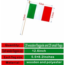 20 pack Italy Flags Italian Stick Flag Small Mini Handheld Flags for Decorations, (5 × 8inches), essential for parties and celebrations