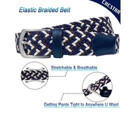 CHCSTAR Men Elastic Belt Plus Size - Stretch Braided for Men Big and Tall - Waist Belt for Shorts - Navy/Brown/Beige 47