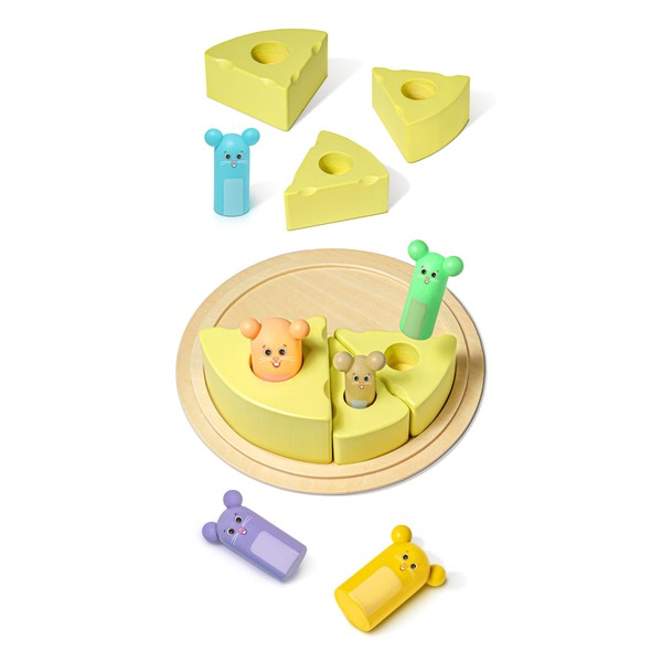 Bimi Boo Wooden Montessori Knobbed Cylinder Blocks Toy for Toddlers