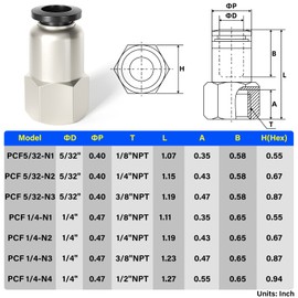 TAILONZ PNEUMATIC Female Straight 5/32 Inch Tube OD x 1/8 Inch NPT Thread Push to Connect Fittings PCF-5/32-N1(Pack of 10)