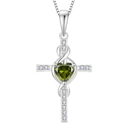Lwsary Infinity Cross Necklace 925 Sterling Silver Crucifix Christian Religious Pendant August Birthstone Necklace Peridot Jewelry Gifts for Women