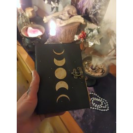 Moon eclipse leather journal handmade vintage paper journal book of shadows Small Antique Handmade Leather Bound Journal with Old Fashioned Deckle Edge Paper (8x6 Inch)