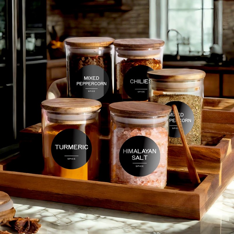 Kuocodall 245 Spice Jar Labels - Round Preprinted Minimalist Waterproof