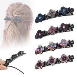 4 Pcs Braided Rhinestone Hair Clips, Hair Clips with Sparkling Crystal Stones, Elegant Hair Styling Clips, Rhinestone Hair Clip, Double Layer Hair Clips for Women and Girls(Style1)