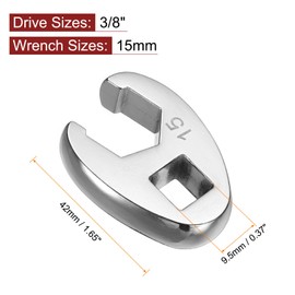 sourcing map Drive Crowfoot Wrench 3/8" Drive 15mm Metric Fractional Crowfoot Flare Nut Wrench 40Cr Chrome Plated Open End Crowfoot Wrench for Mechanics Automotive Repair Work