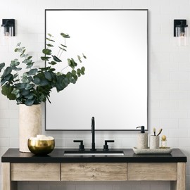 Bonverre 30x36 Inch Black Bathroom Mirror for Wall, Aluminum Frame Rectangle Rectangular Vanity Mirror, Modern Large for Bedroom, Living Room, Horizontal or Vertical