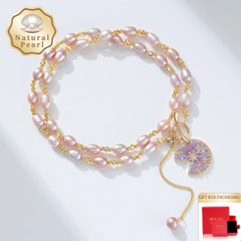 MUFANYOYO Pearl Necklace AAA+ Quality for Women, 3-9mm, Sterling Silver 18k Gold-plated Ideal for Weddings, Anniversaries, Birthdays|Parties, with Gift Box (18K gold plated)