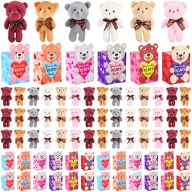 Halloscume 96 Sets Valentines Mini Bear Set, 4.7 Inch Plush Tiny Bears with Boxes Valentines Gift Cute Stuffed Mini animals Bulk for Valentine's Day Gift, Party Favors, Wedding Supplies, 6 Styles