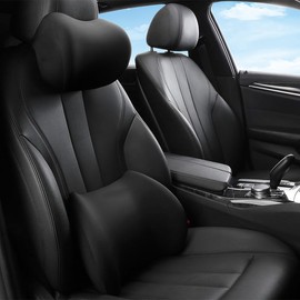 Car Lumbar Support Pillow and Neck Pillow kit. Effectively Relieve Head and Waist Fatigue.Series C,Ergonomically Designed and Suitable for car Seats, Office Chairs, Dining Chairs, etc.(Black)