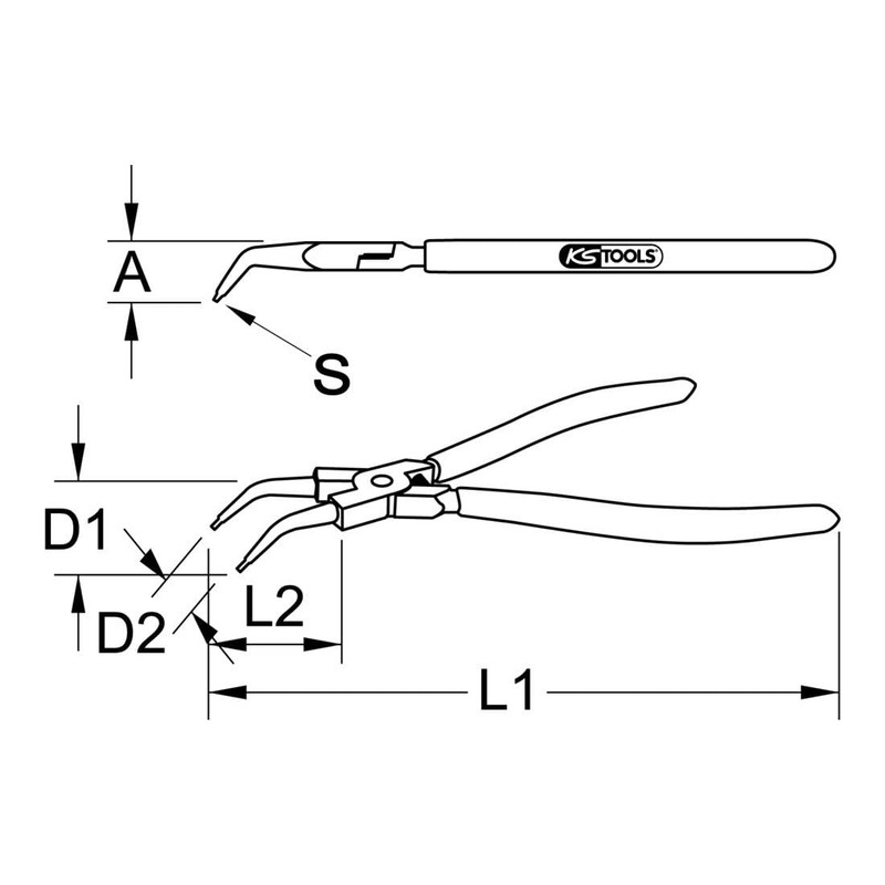 KS Tools 500.1038 Wheel bearing circlip pliers, angled, 240mm