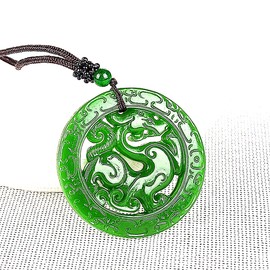 yigedan - Hohl geschnitzter Drachen-Anhänger – Talisman in Münzform – natürliche grüne Jade, Jade, Jade, Jade, Jade, Jade