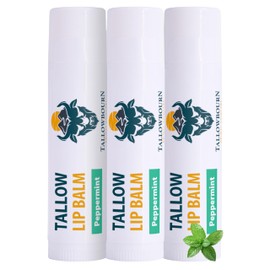 Tallowbourn Moisturizing Tallow Lip Balm – Grass-Fed Beef Tallow with Organic Coconut Oil, Beeswax, and Vitamin E – Peppermint – Lip Balm Set – Travel Essential – 3-Pack