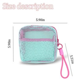 Portable Mesh Cosmetic Bags Square Coin Credit Card Purse Travel Lipstick Earphone Organizer Zipper Jewelry Storage Bags for Women, Green