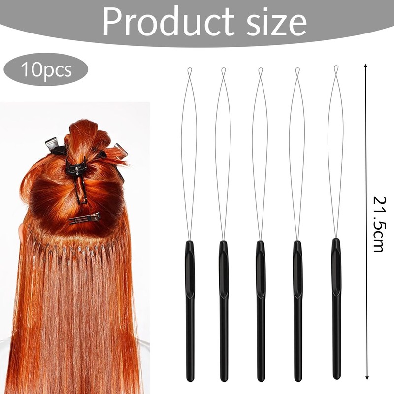Hair Extension Tools,10 Pieces Extension Loop Threader, Nano Beads Device