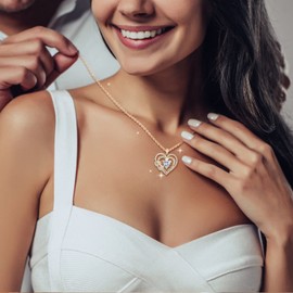 Bengnkes Forever Love Heart Pendant Necklaces for Women, 925 Sterling Silver Birthstone Necklace, Birthday Christmas Jewelry Gifts for Mom