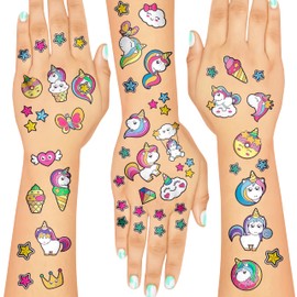 Unicorn temporary 16 individual sheets kids tattoos girls ages 4,5,6,7 children fake transfer stick on rainbow stars butterfly horses temp tattoo stickers kids animal birthday party bag fillers gift
