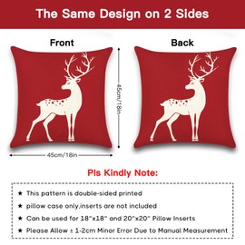 Ohok Set of 2 Christmas Cushion Covers, Polyester Linen, Double-Sided Motif, Decorative Cushion Covers, Modern Decorative Cushion Cover Set for Sofa, Couch, Living Room, Bedroom (Deer, 45 x 45 cm)
