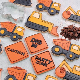 R&M Construction Cookie Cutter 3 Piece Set. Includes Dump Druck, Work Sign, Bulldozer Cookie Cutter.