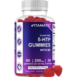 Vitamatic Sugar Free 5-HTP 200mg Gummies with B6 per Serving - 60 Pectin Based Gummes Healthcare Supplement