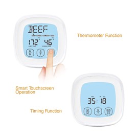 DollaTek Meat Thermometer Instant Read Food Thermometer Digital Cooking Thermometer with Timer Alarm Probe for Oven, Kitchen, Barbecue, Smoker - White