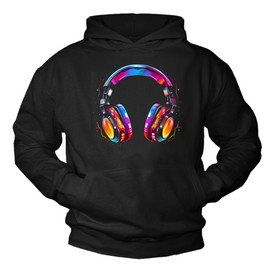 MAKAYA Hip Hop Hoodie with Headphones Motif 80s 90s Festival Outfit Hoodie, black