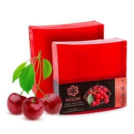 Panu Soaps Cherry - Vegan Shower Soap for All Skin Types - Natural Soap as Solid Shower Gel and Solid Shampoo - Premium Soap Bar - Natural Shower Chunk as Solid Shower Gel