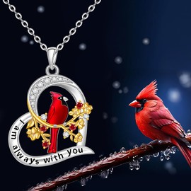 Fenthring Cardinal Necklace Sterling Silver Heart Red Cardinal Necklaces for Women Pendant Memorial Sympathy Bird Charms Mothers Day Christmas Gifts