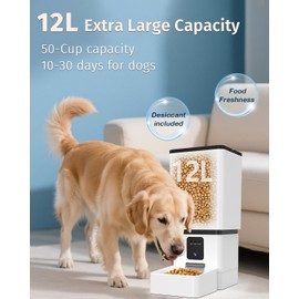 Automatic Dog Feeder Large Breed with Camera - 12L/50 Cups 5G WiFi App Control Dog Food Dispenser, Easy Setup, HD 1080P Video with Night Vision by Yakry