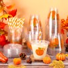100Pcs Fall Pumpkin Disposable Plastic Cups with Lids and Straws