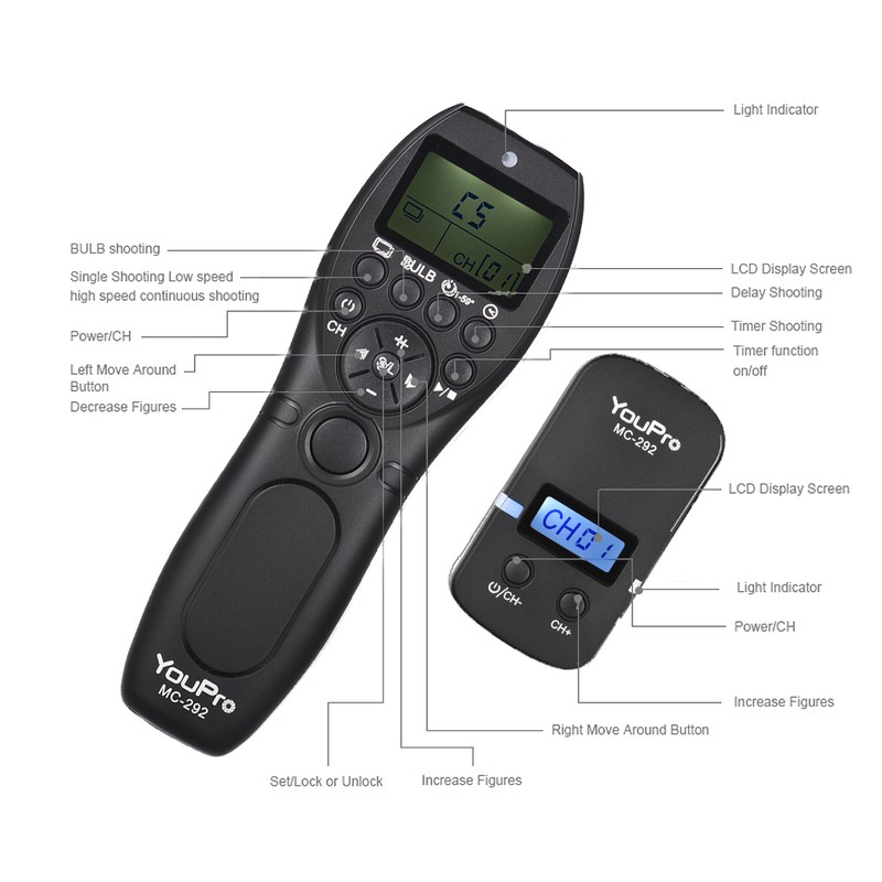 YouPro MC-292 S2 2.4G Wireless Remote Control LCD Timer Shutter