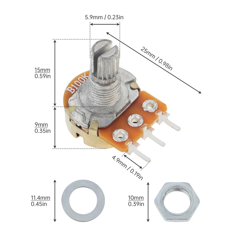 Smgda Variable Resistors Single Knurled Shaft Volume Potentiometer 1KΩ 5KΩ
