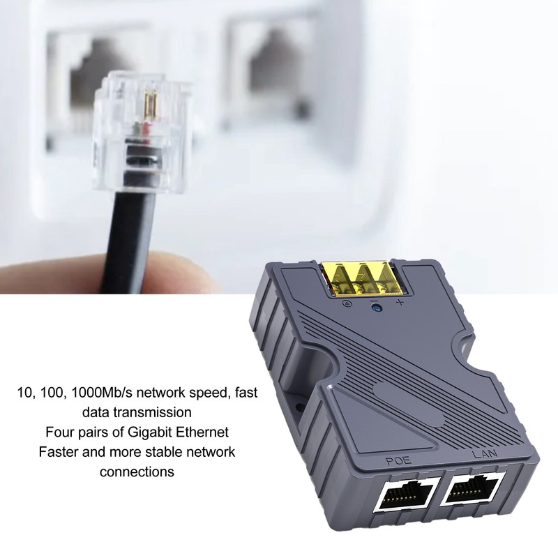 PoE Injector 48‑57V 3A GigE Passive ABS Surge ESD Protection
