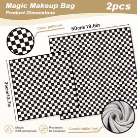 DOODLREAM 2 Sheets Self-Adhesive Magic Cloth Checkered Travel Makeup Bag Organizer & Scratch-Resistant Camera Lens Protective Wrap, Reusable Portable Cosmetic Pouch (19.6"x19.6"/13.7"x13.7")